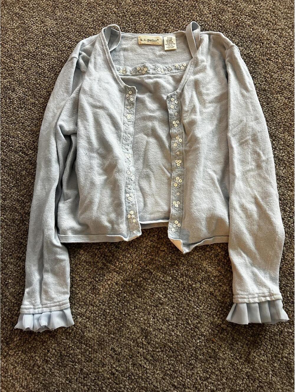 Vintage KC Parker Light Blue Embellished Cardigan Sweater Size 14/16